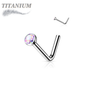 Titanium L Bend Nostril Stud with Press Fit Gem