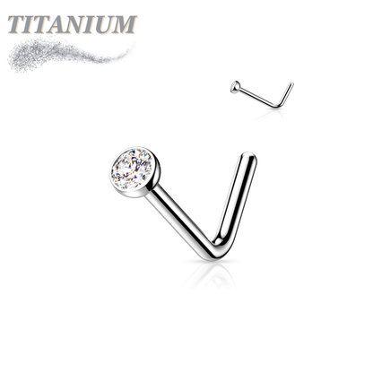 Titanium L Bend Nostril Stud with Press Fit Gem