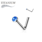 Titanium L Bend Nostril Stud with Press Fit Gem