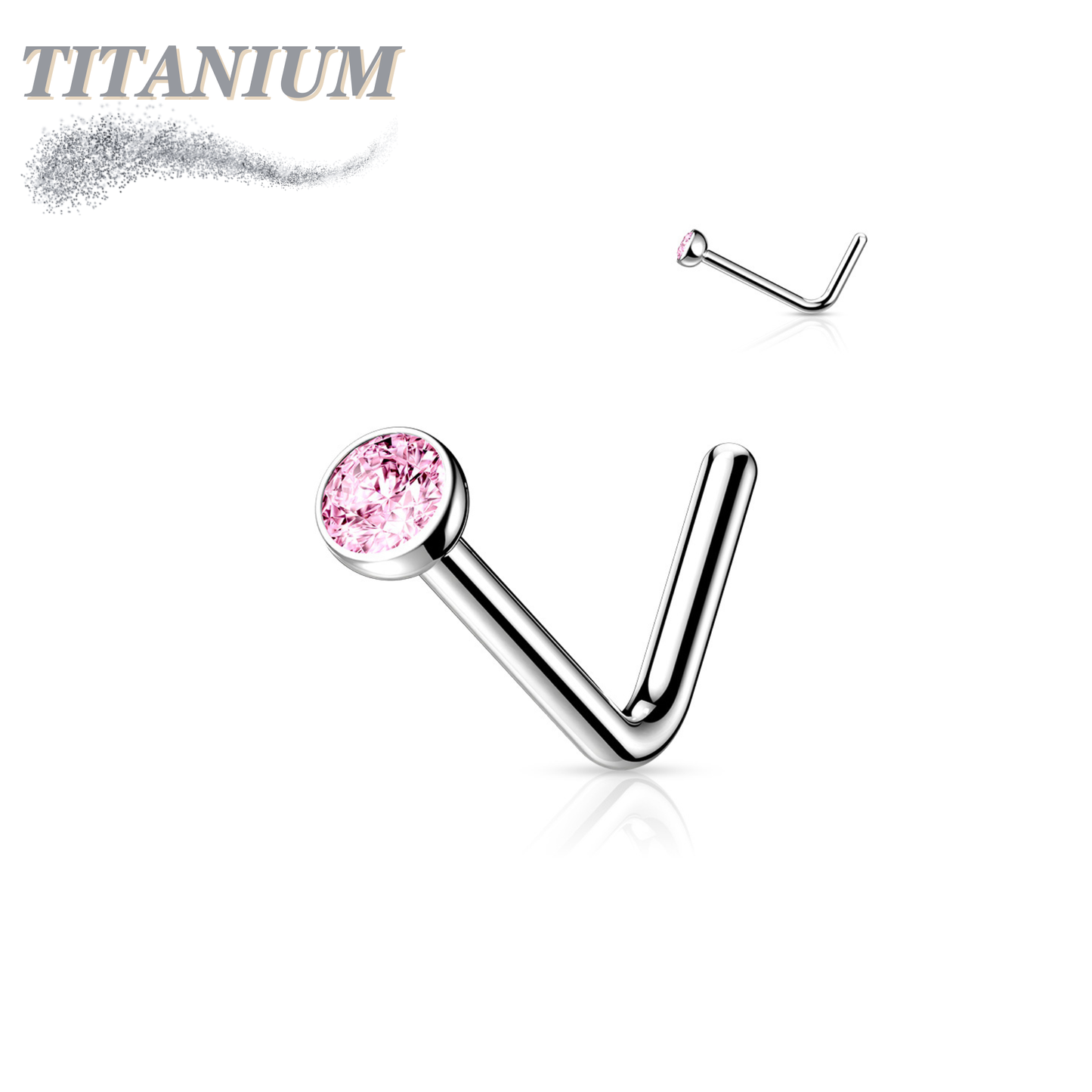 Titanium L Bend Nostril Stud with Press Fit Gem