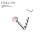 Titanium L Bend Nostril Stud with Press Fit Gem