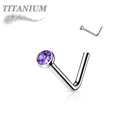 Titanium L Bend Nostril Stud with Press Fit Gem