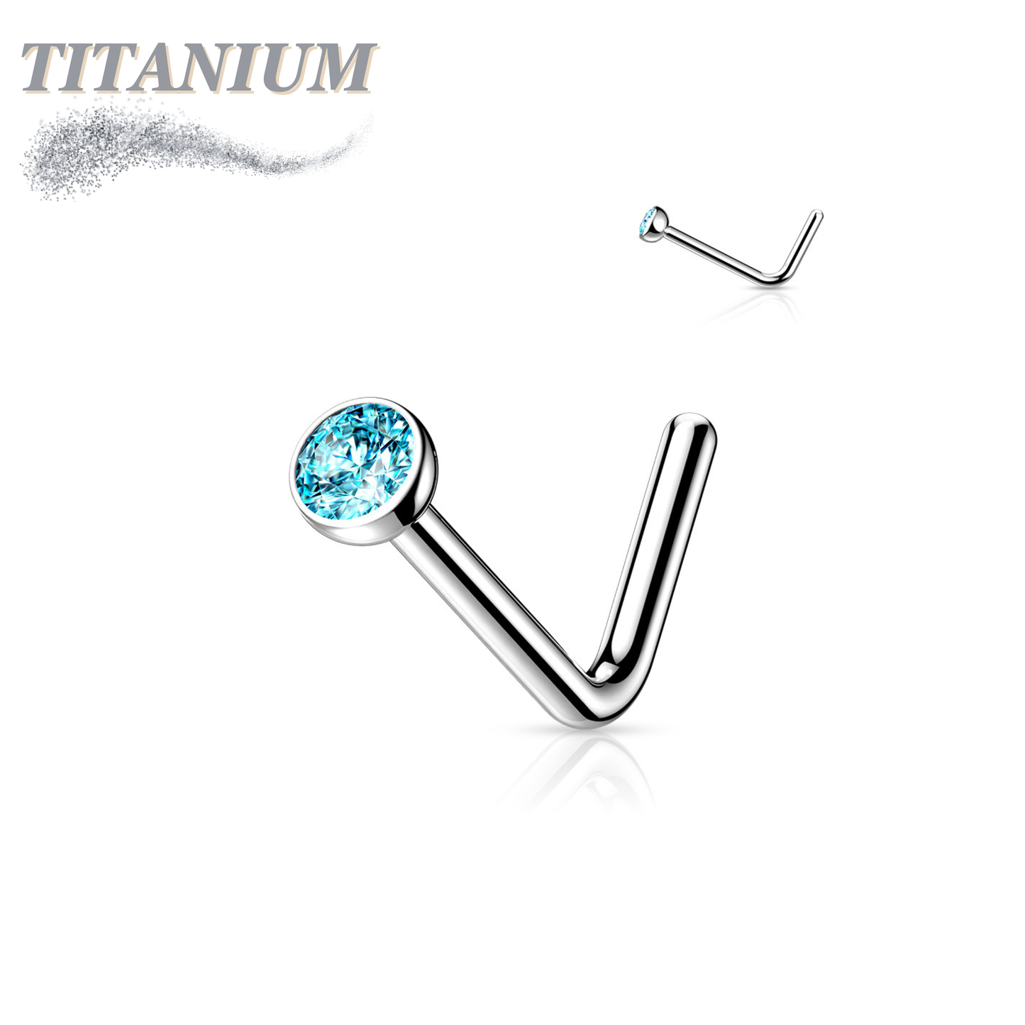 Titanium L Bend Nostril Stud with Press Fit Gem