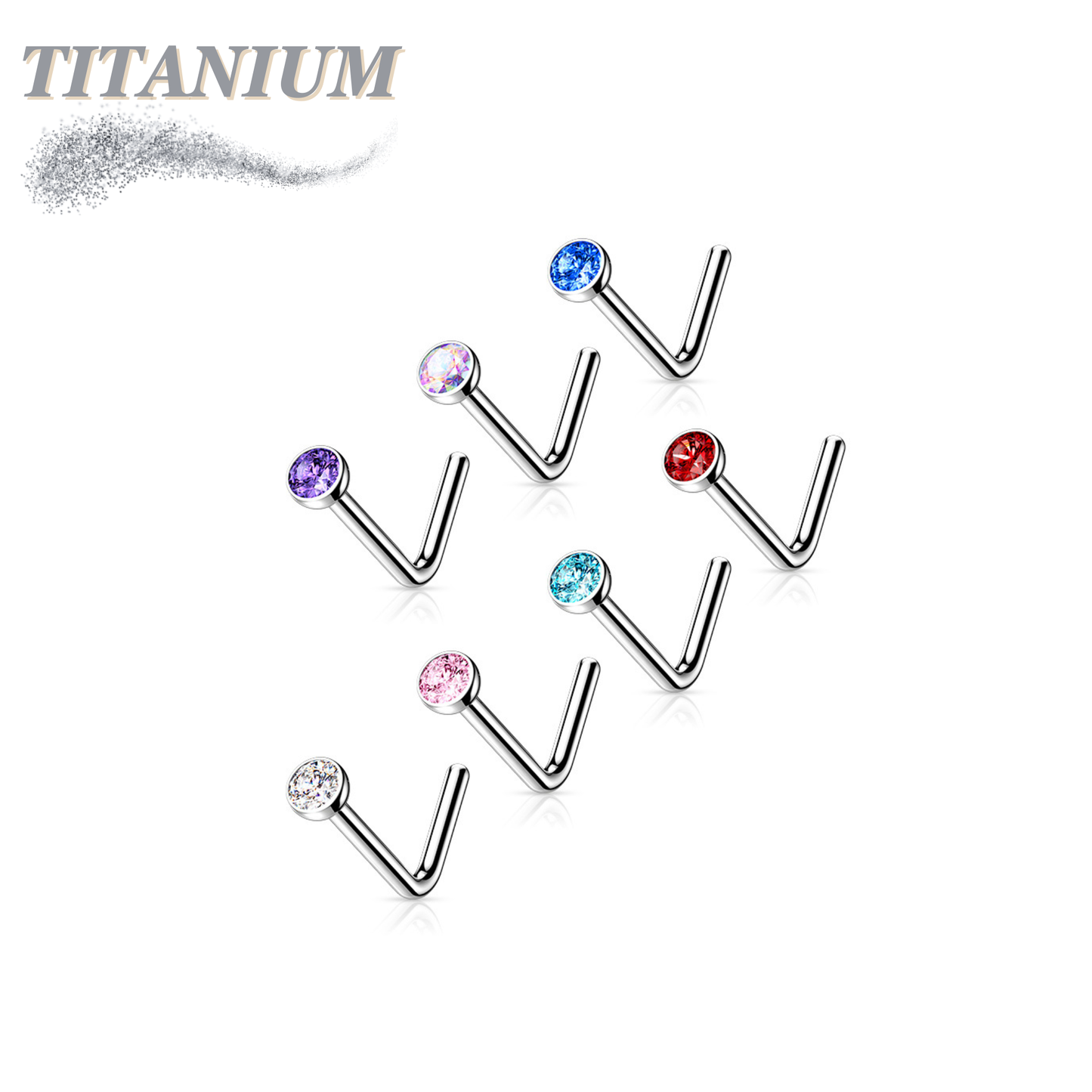Titanium L Bend Nostril Stud with Press Fit Gem