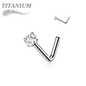 Titanium L Bend Nostril Stud with Prong Set Gem