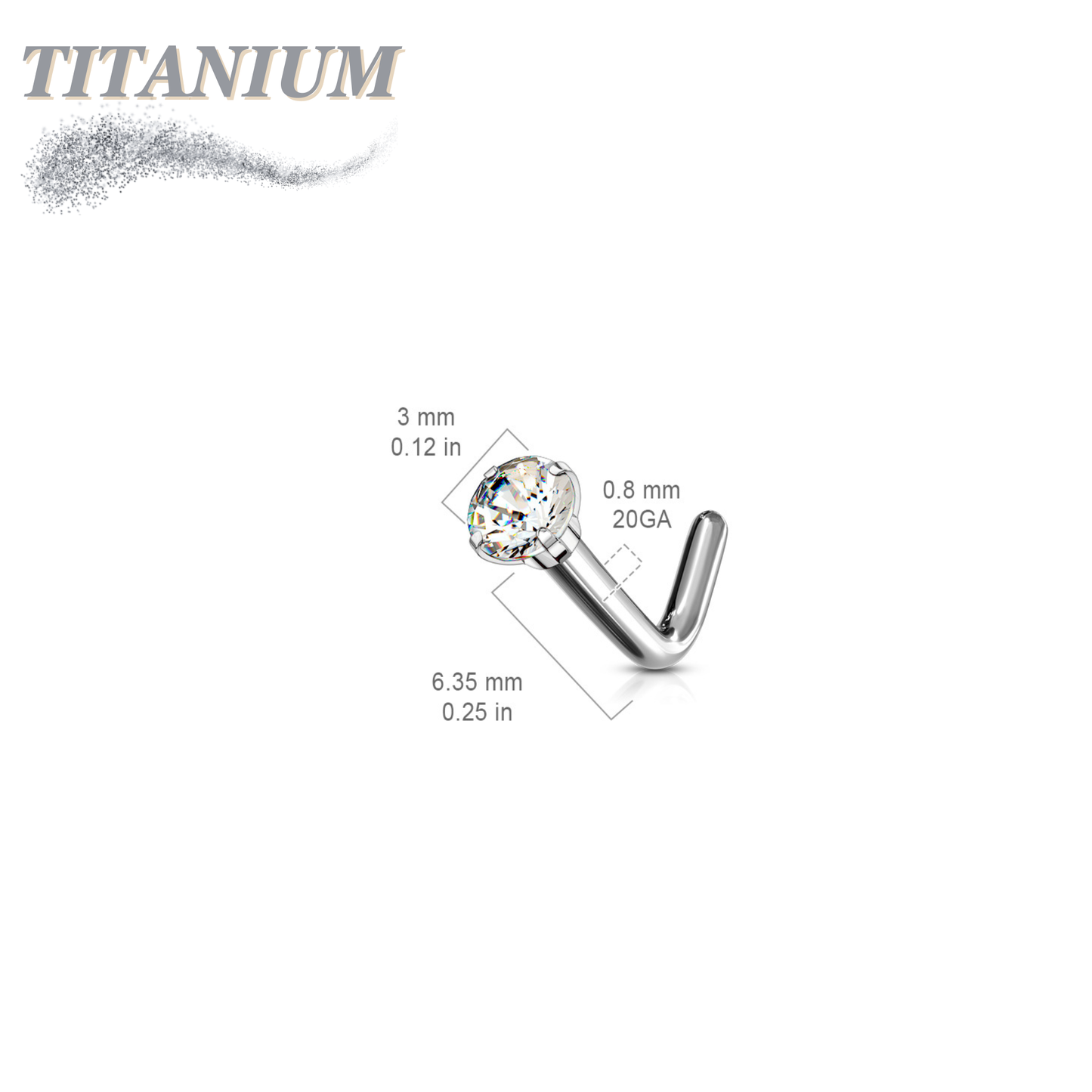 Titanium L Bend Nostril Stud with Prong Set Gem