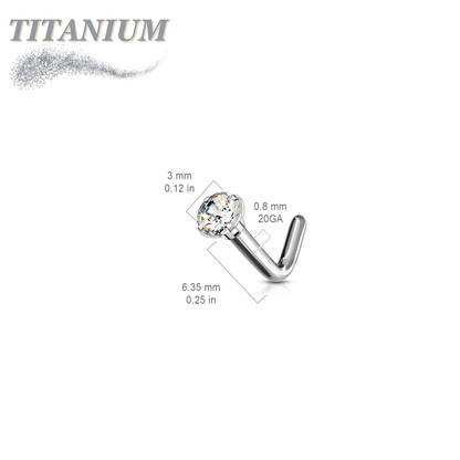 Titanium L Bend Nostril Stud with Prong Set Gem