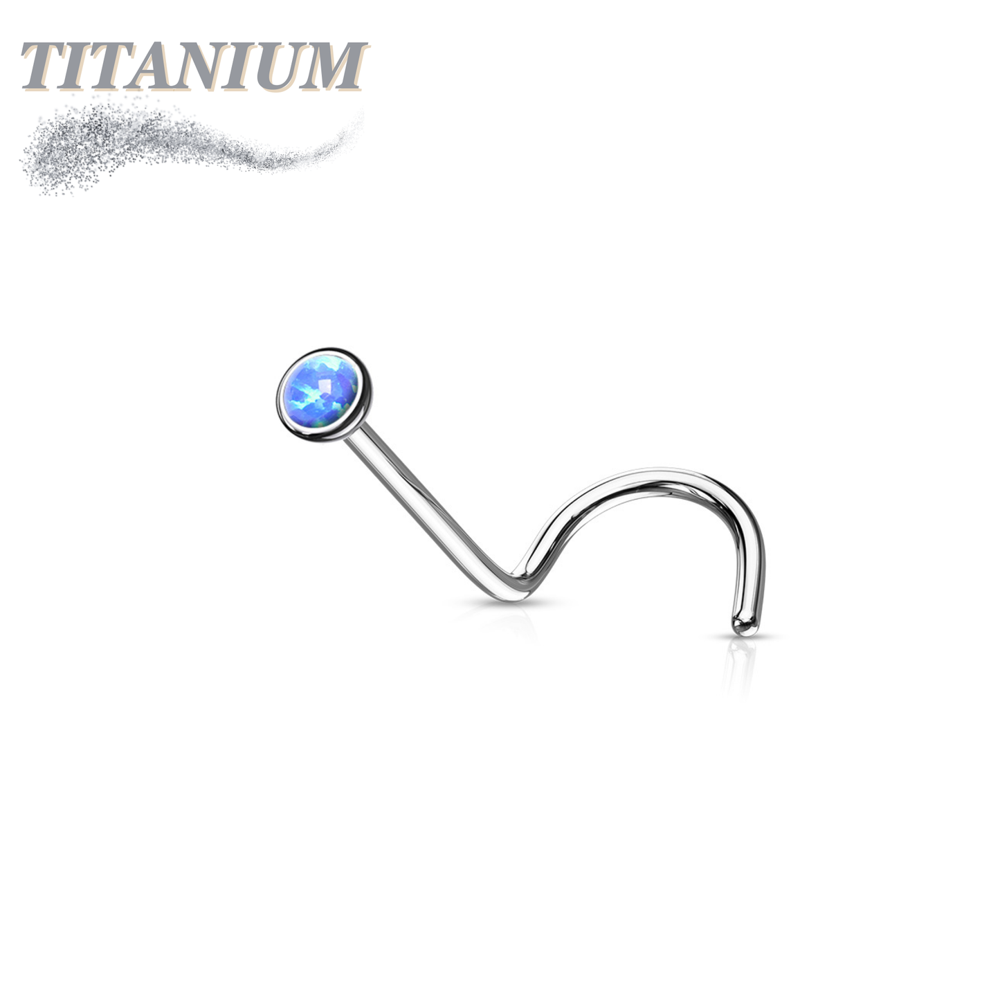 Titanium Corkscrew Nostril Bezel Set Opal Ball