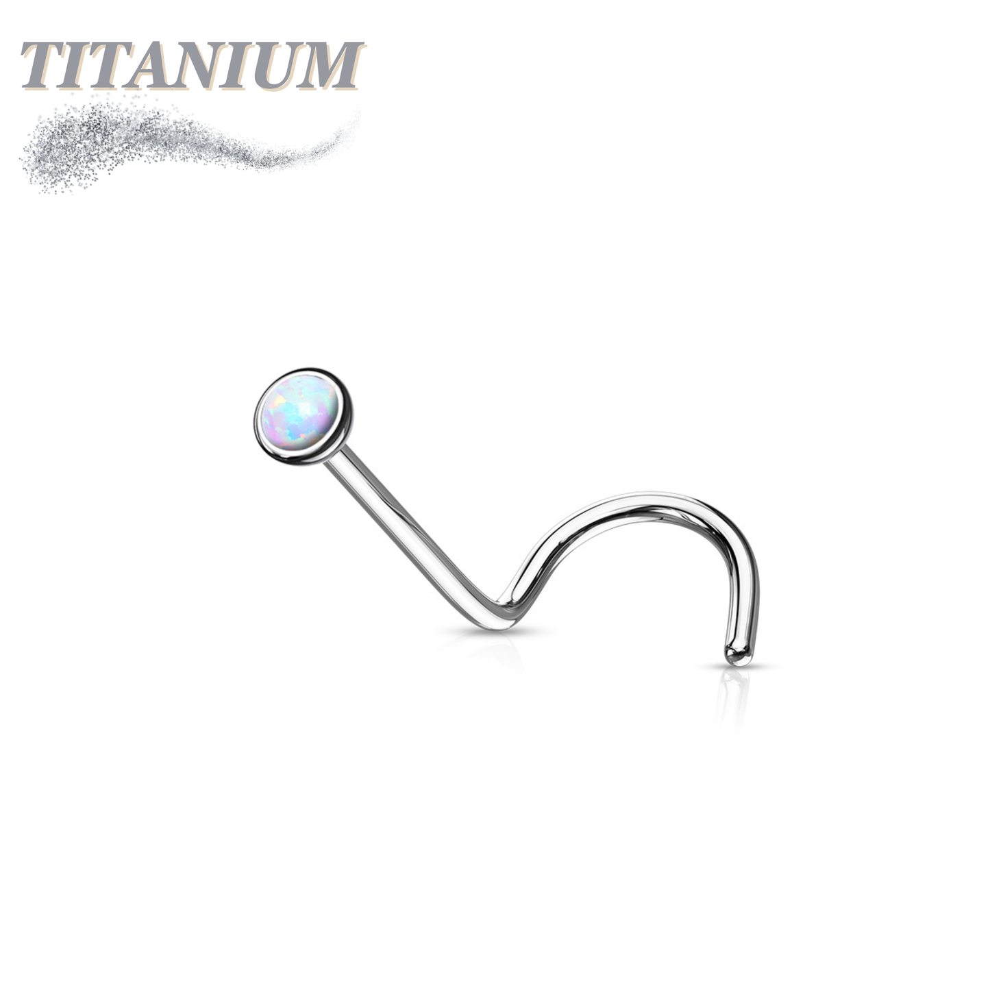 Titanium Corkscrew Nostril Bezel Set Opal Ball