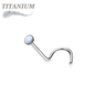 Titanium Corkscrew Nostril Bezel Set Opal Ball