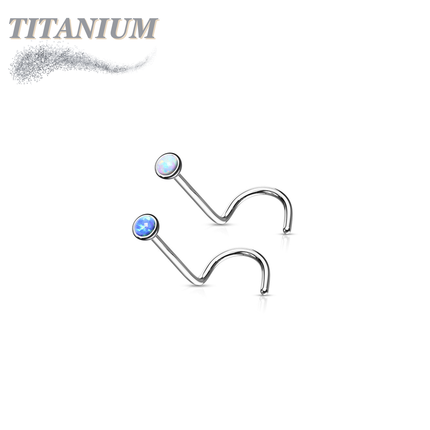 Titanium Corkscrew Nostril Bezel Set Opal Ball