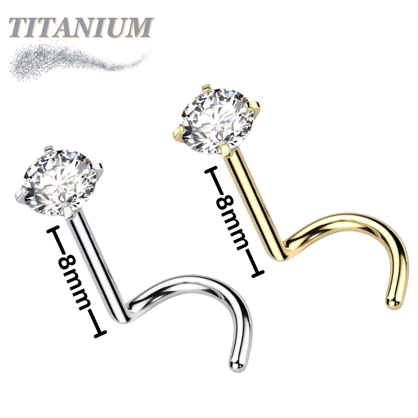 Titanium Corkscrew Nostril Prong Set - Piercing 8mm Length