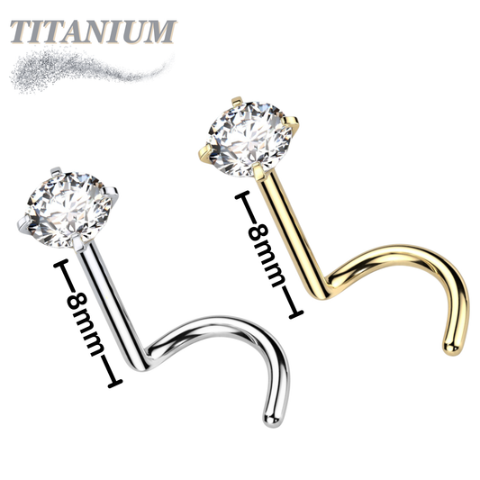 Titanium Corkscrew Nostril Prong Set - Piercing 8mm Length