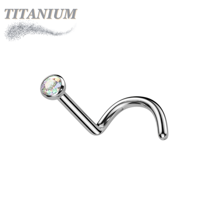 Titanium Corkscrew Nostril with Press Fit Gem Ball Top