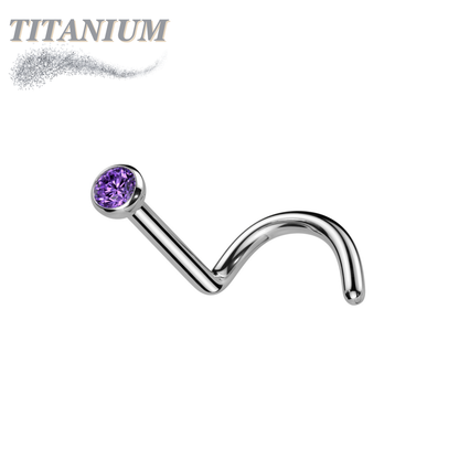 Titanium Corkscrew Nostril with Press Fit Gem Ball Top