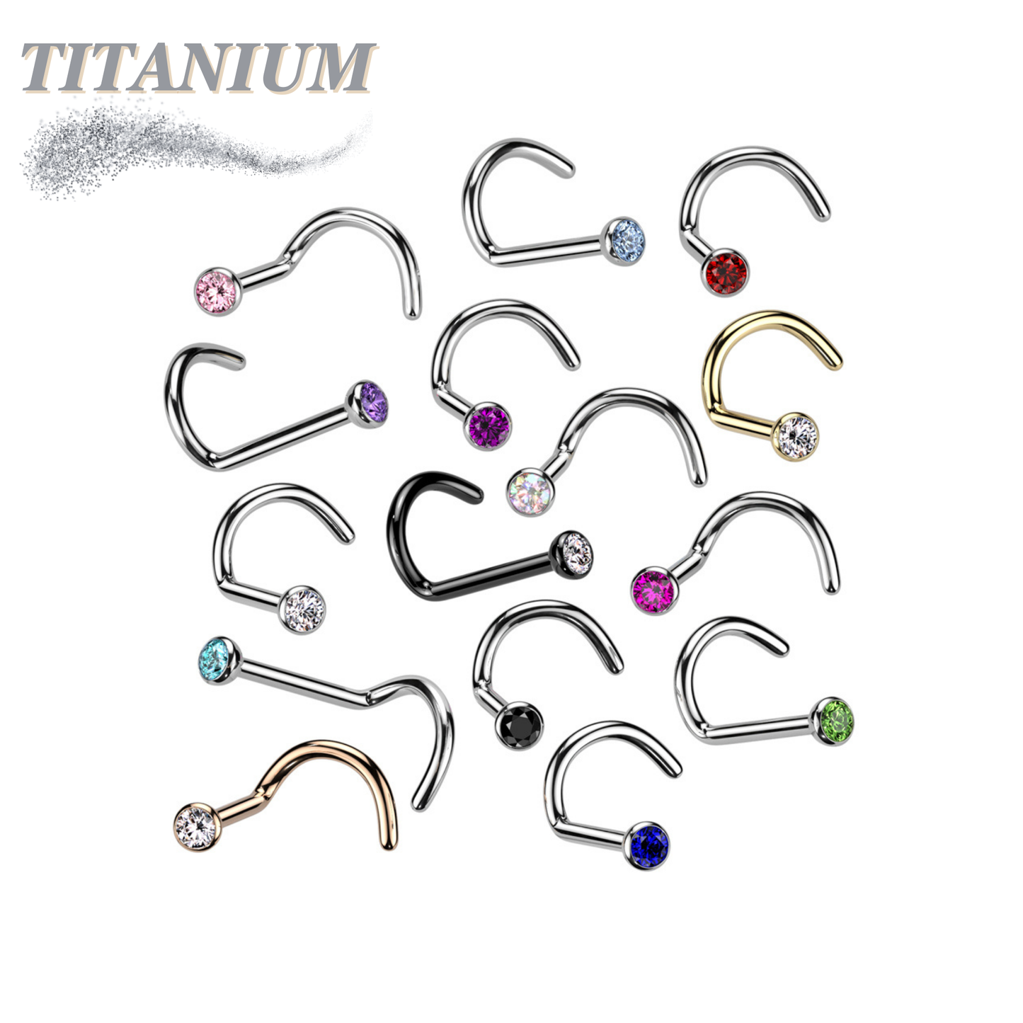 Titanium Corkscrew Nostril with Press Fit Gem Ball Top