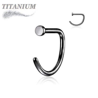Titanium D Shape Nostril Hoop w/ Flat Top Stopper