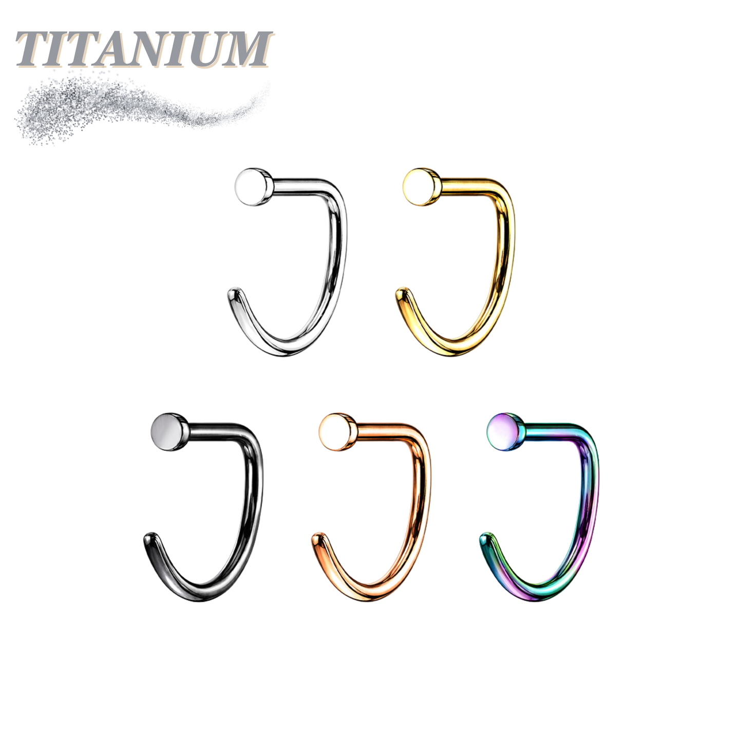Titanium D Shape Nostril Hoop w/ Flat Top Stopper