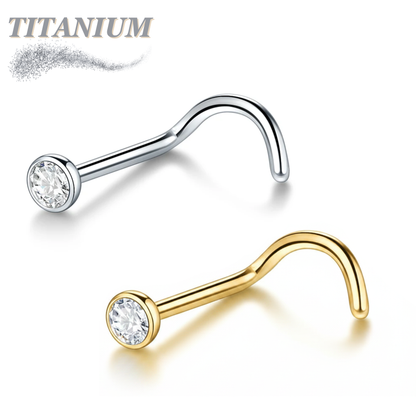 Titanium Nostril Screws 7mm 18G for Piercing w/ 2mm Flat Bezel Crystal Top