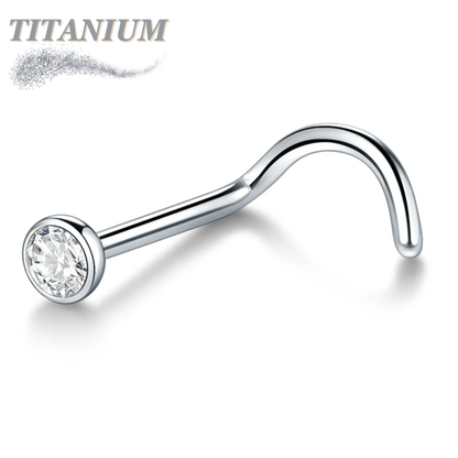 Titanium Nostril Screws 7mm 18G for Piercing w/ 2mm Flat Bezel Crystal Top