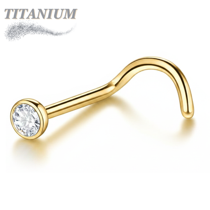 Titanium Nostril Screws 7mm 18G for Piercing w/ 2mm Flat Bezel Crystal Top