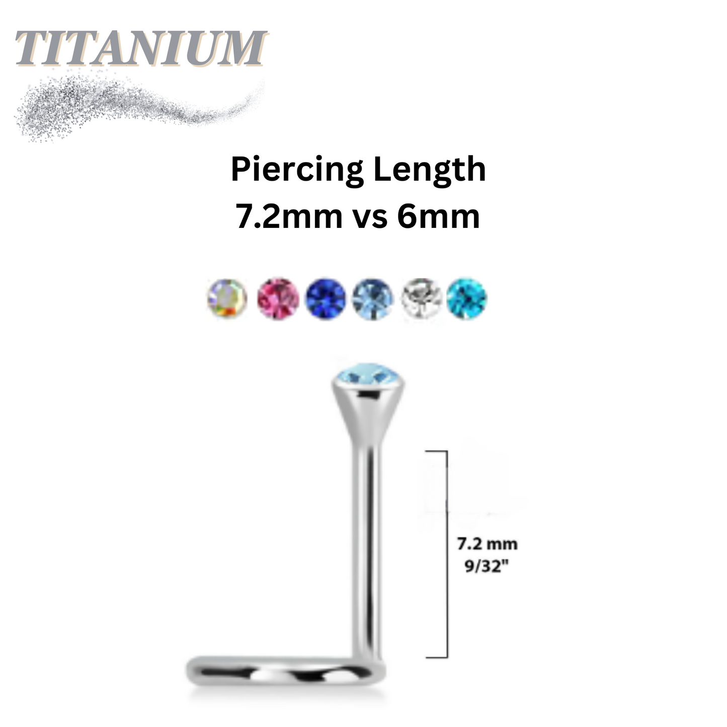 Titanium Corkscrew Nostril Piercing Length 7.2mm with Bezel Set Martini Gem