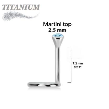 Titanium Corkscrew Nostril Piercing Length 7.2mm with Bezel Set Martini Gem