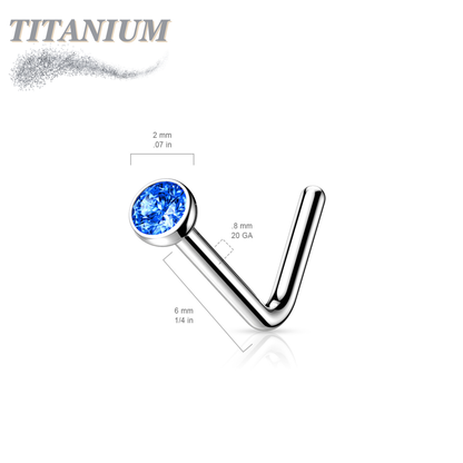 Titanium L Bend Nostril Stud with Press Fit Gem