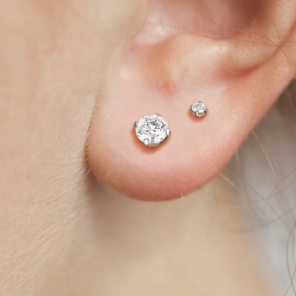 Titanium CZ Press Cut Martini Set CZ Earrings (Steel Backs)