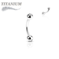 Titanium External Thread Curved Barbell with Double CZ Ball Ends - Silver Only