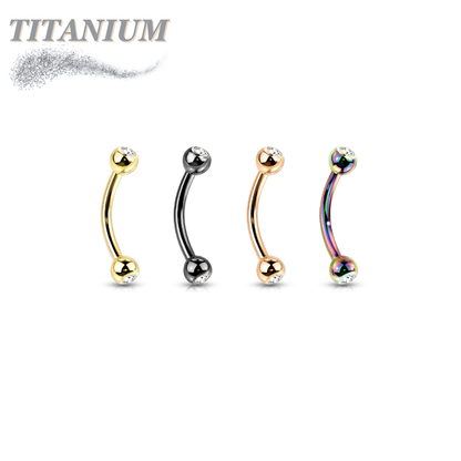 Titanium Externally Threaded Curved Barbell with Press Fit CZ Ball Ends - Coloured