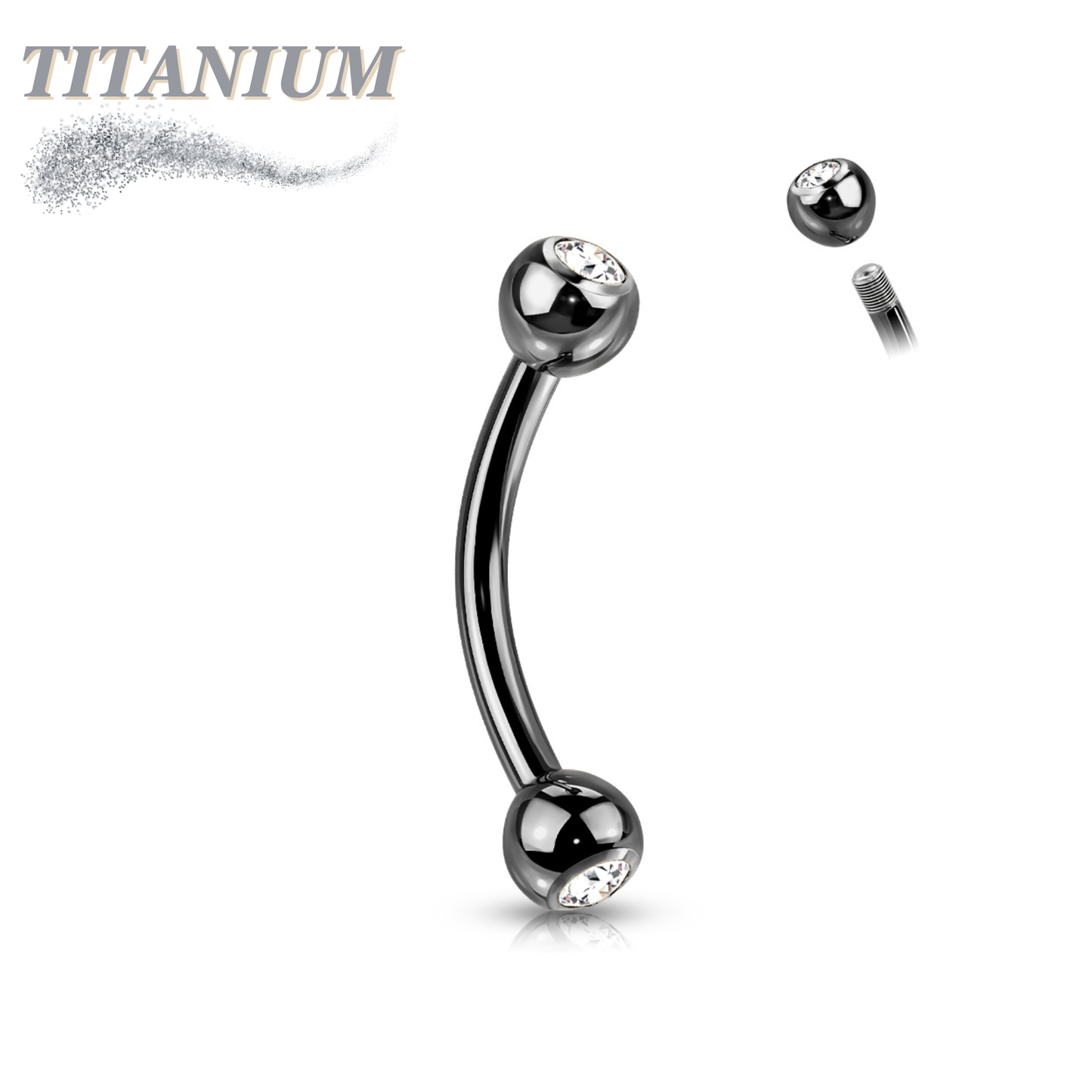 Titanium Externally Threaded Curved Barbell with Press Fit CZ Ball Ends - Coloured