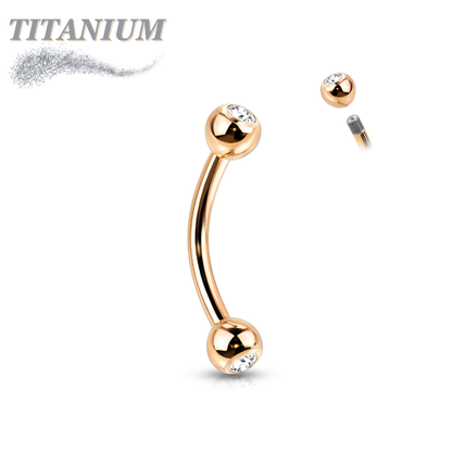 Titanium Externally Threaded Curved Barbell with Press Fit CZ Ball Ends - Coloured