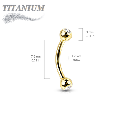 Titanium Externally Threaded Curved Barbell with Press Fit CZ Ball Ends - Coloured