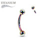 Titanium Externally Threaded Curved Barbell with Press Fit CZ Ball Ends - Coloured