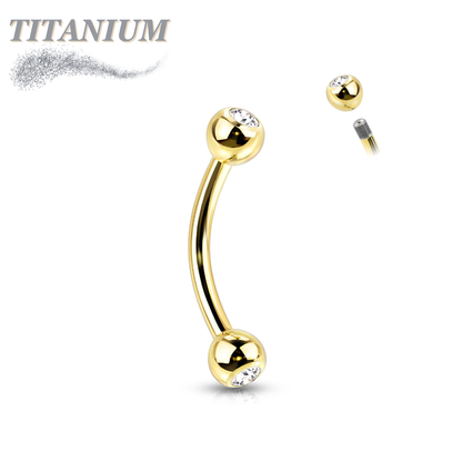 Titanium Externally Threaded Curved Barbell with Press Fit CZ Ball Ends - Coloured
