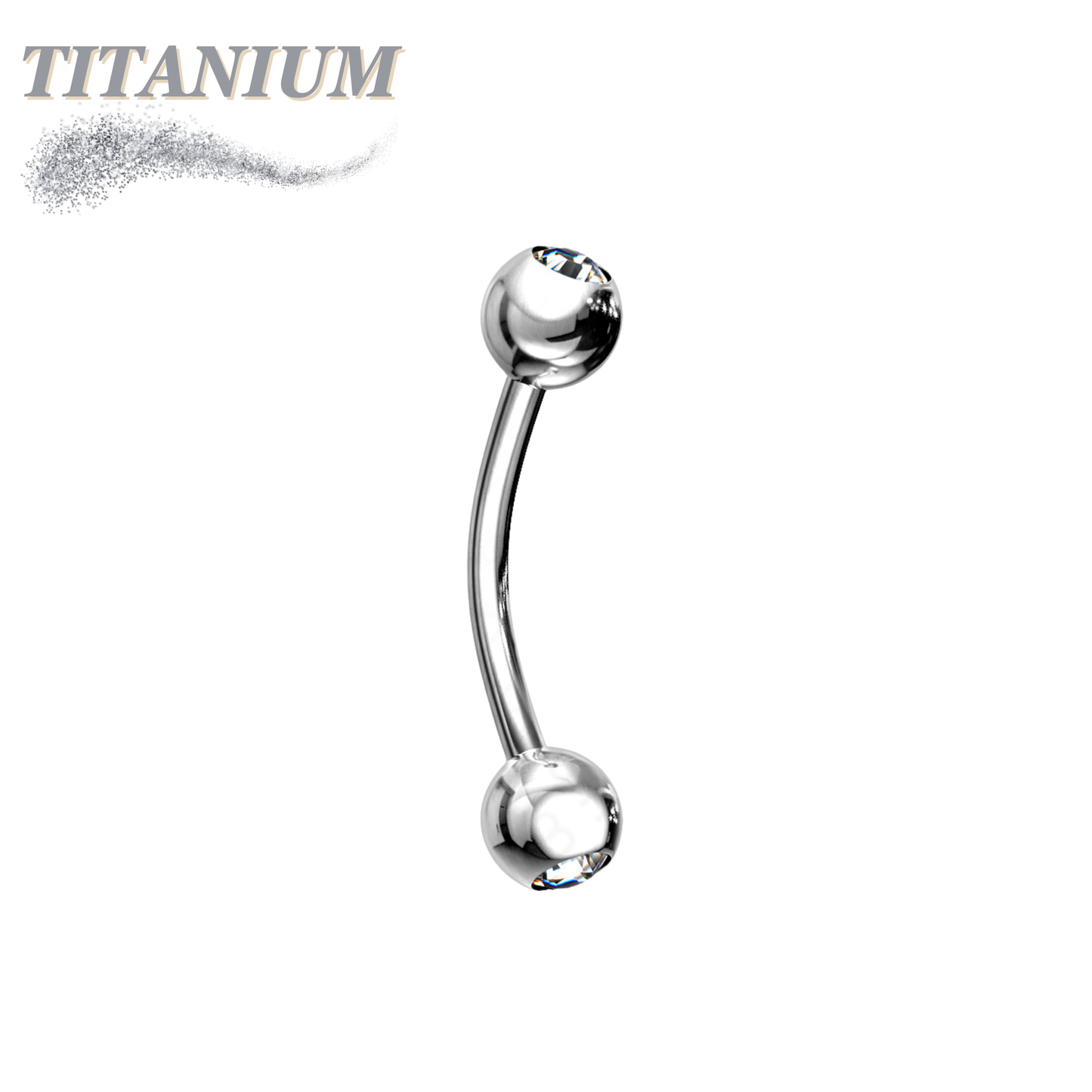 Titanium External Thread Curved Barbell with Double CZ Ball Ends - Silver Only