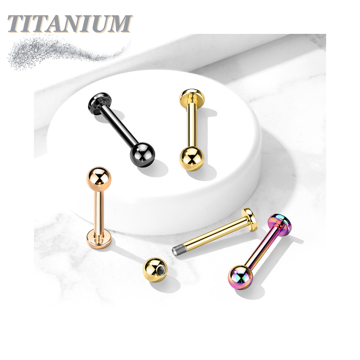 Titanium Externally Threaded Colored Labrets w/ Plain Ball