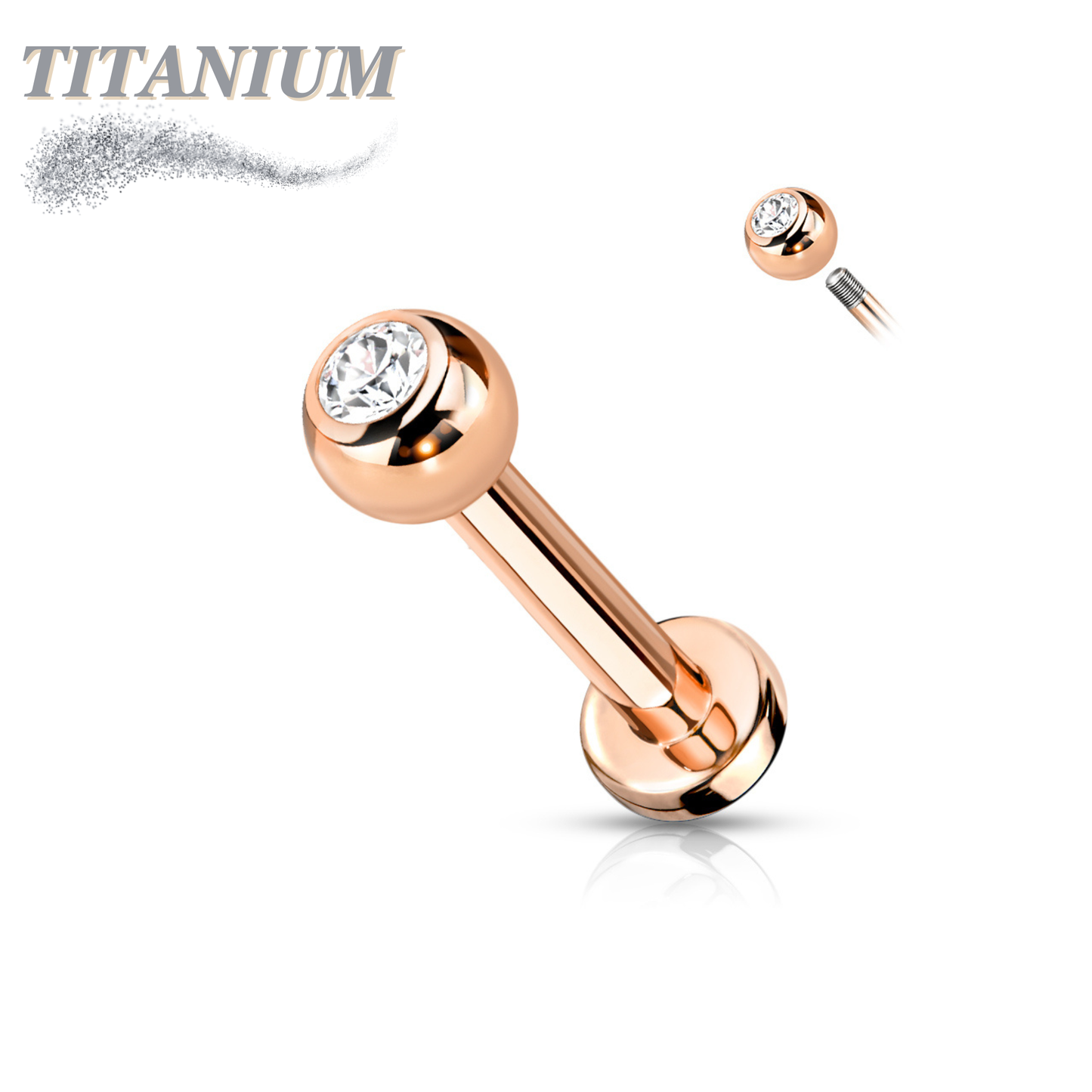 Titanium Externally Threaded Labret with Press Fit CZ Ball