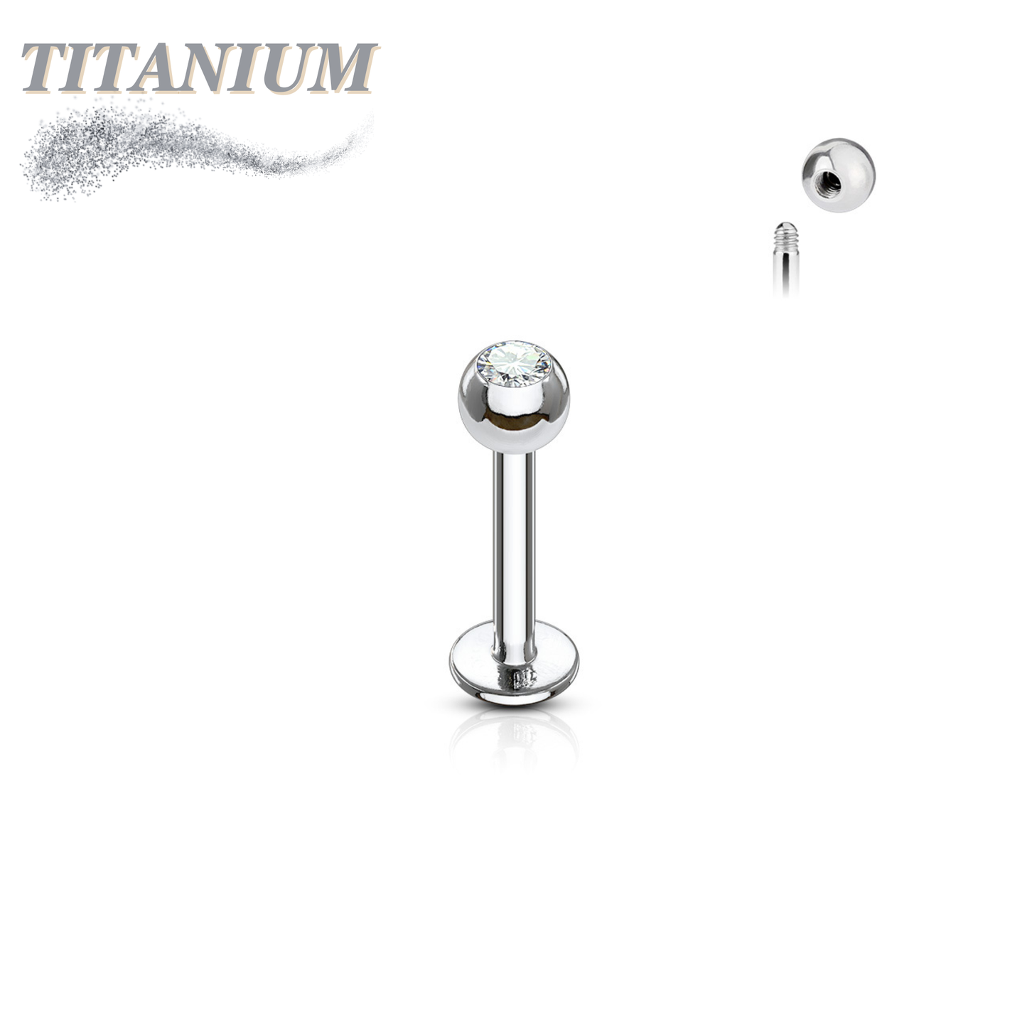 Titanium Externally Threaded Labret with Press Fit CZ Ball
