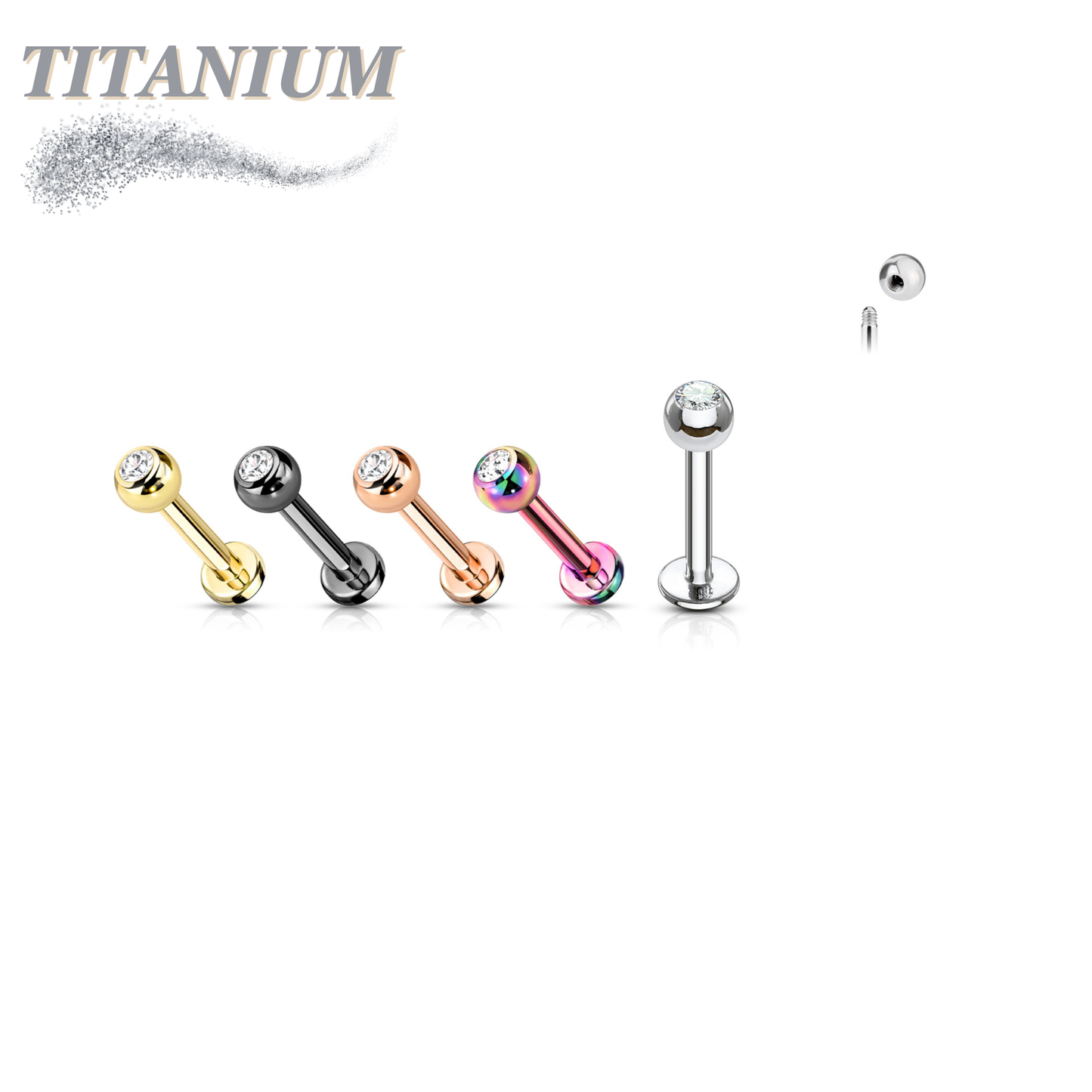 Titanium Externally Threaded Labret with Press Fit CZ Ball
