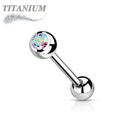 Titanium Externally Threaded Barbell w/ One Bezel Gem and One Fixed Ball
