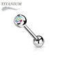 Titanium Externally Threaded Barbell w/ One Bezel Gem and One Fixed Ball