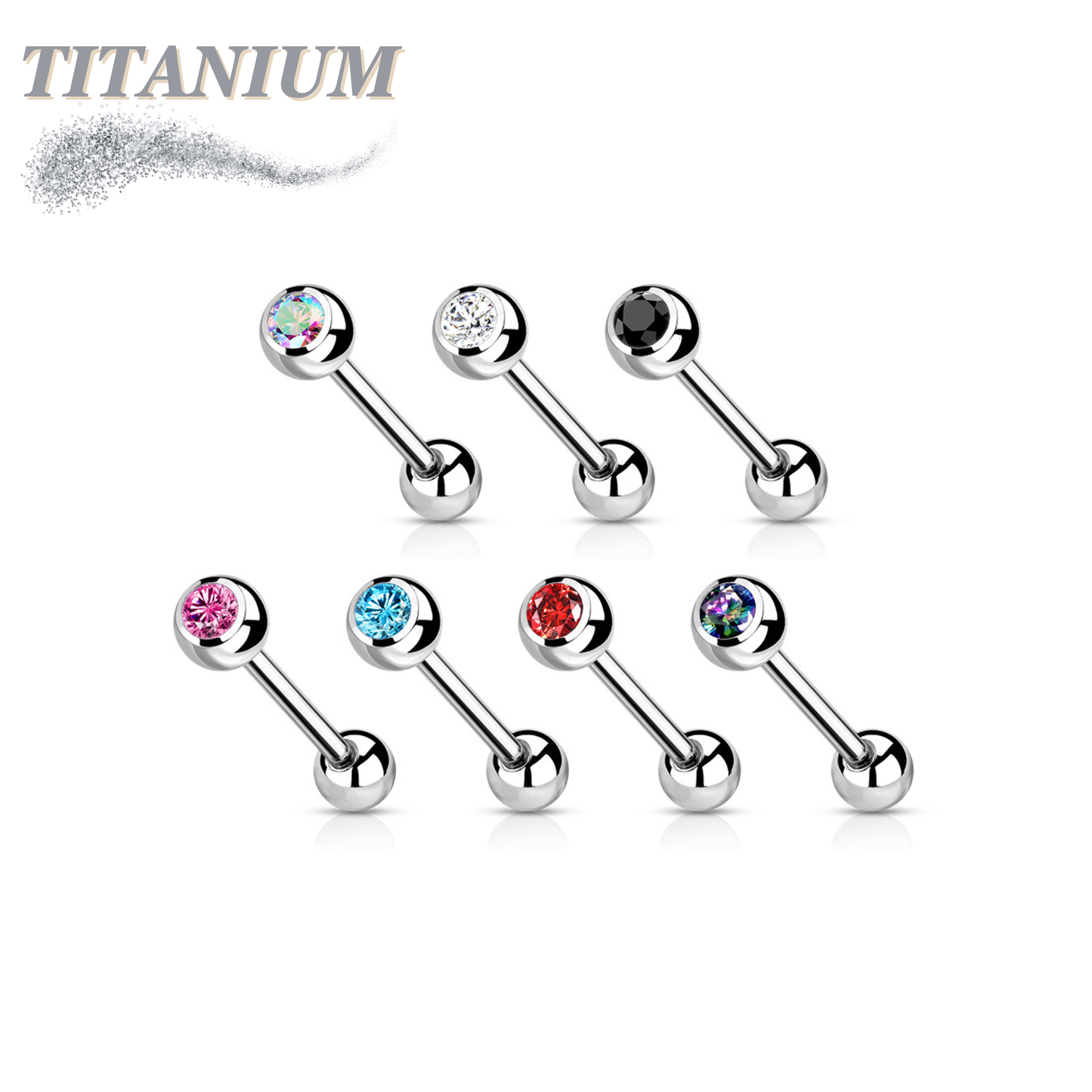 Titanium Externally Threaded Barbell w/ One Bezel Gem and One Fixed Ball