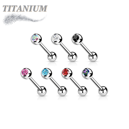 Titanium Externally Threaded Barbell w/ One Bezel Gem and One Fixed Ball
