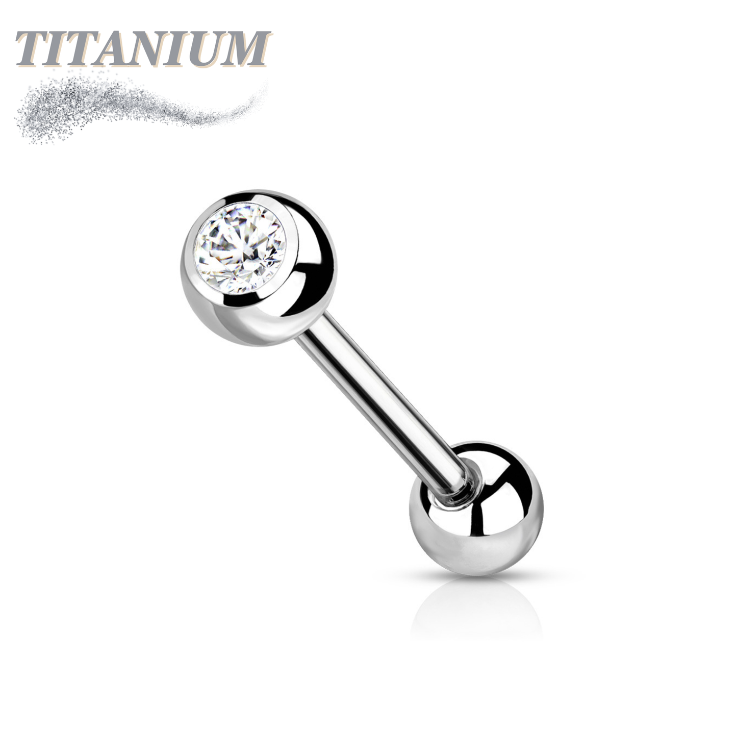 Titanium Externally Threaded Barbell w/ One Bezel Gem and One Fixed Ball