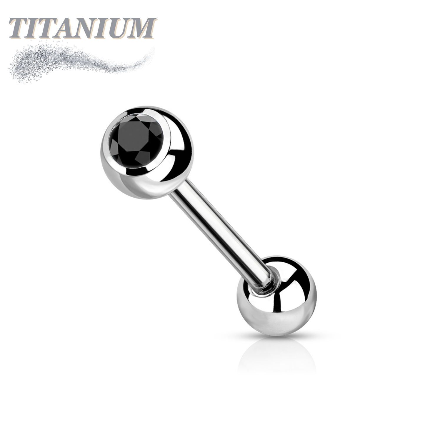 Titanium Externally Threaded Barbell w/ One Bezel Gem and One Fixed Ball