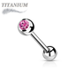 Titanium Externally Threaded Barbell w/ One Bezel Gem and One Fixed Ball