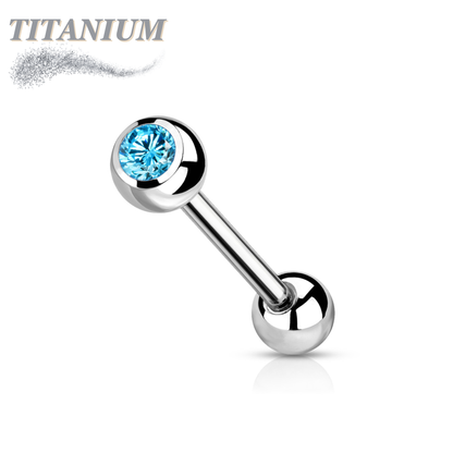 Titanium Externally Threaded Barbell w/ One Bezel Gem and One Fixed Ball
