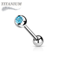 Titanium Externally Threaded Barbell w/ One Bezel Gem and One Fixed Ball